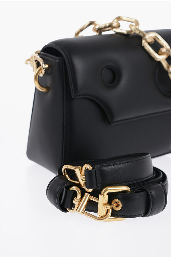 Off-White Leather Crossbody Bag with Cut-Out Details and Golden Chain