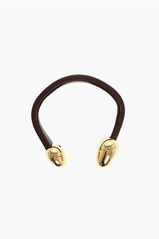 Bottega Veneta leather cuff bracelet with brass details