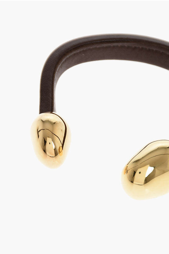 Bottega Veneta leather cuff bracelet with brass details