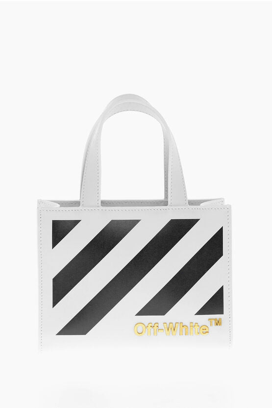 Bolso DIAG HYBRID Mini de piel en color blanquecino con logotipo dorado