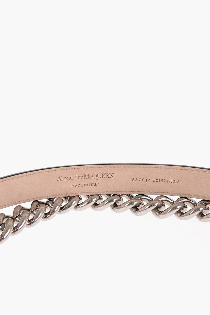 Alexander McQueen Leather Double Belt With Chain Detail 25mm