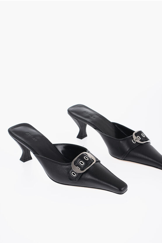 By Far Leather EVELYN Mules with Maxi Buckle and Kitten Heel 6cm