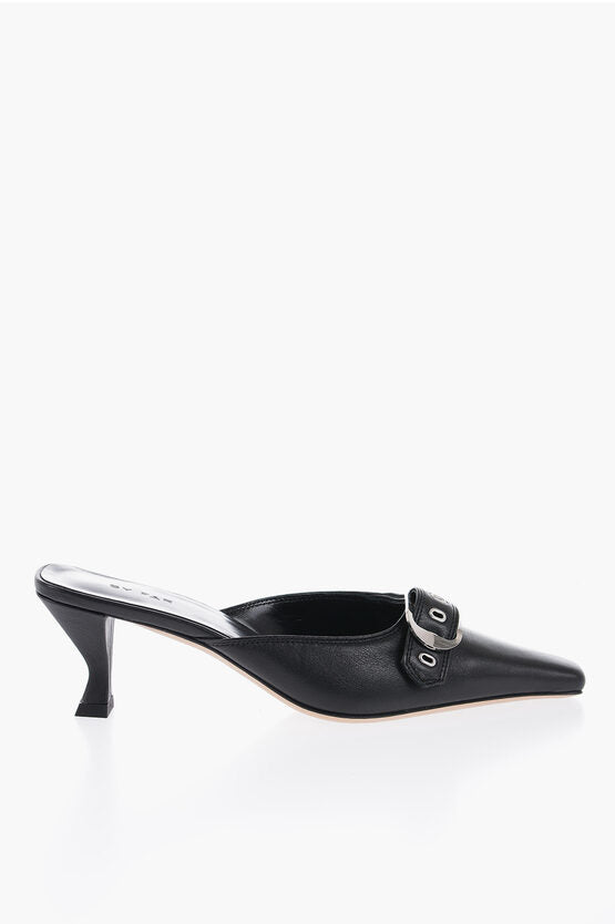 By Far Leather EVELYN Mules with Maxi Buckle and Kitten Heel 6cm