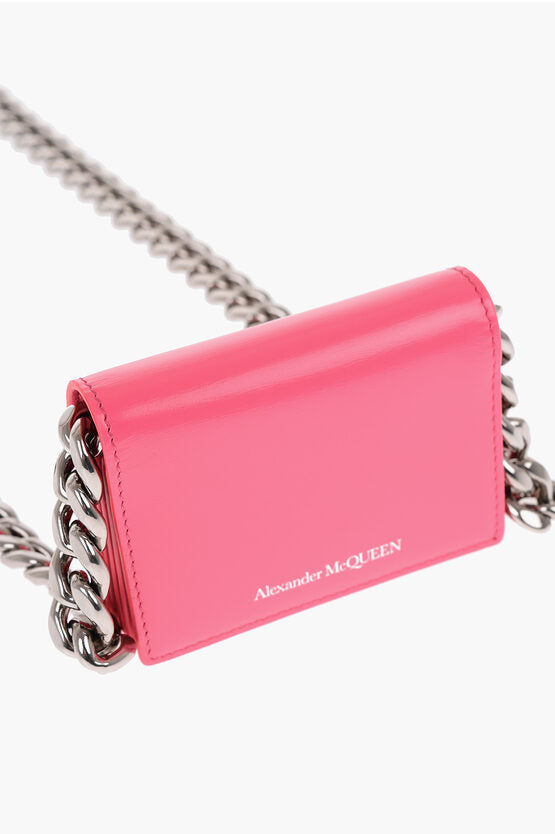 Alexander McQueen Leather FOUR RING Card Holder with Chain Shoulder Strap