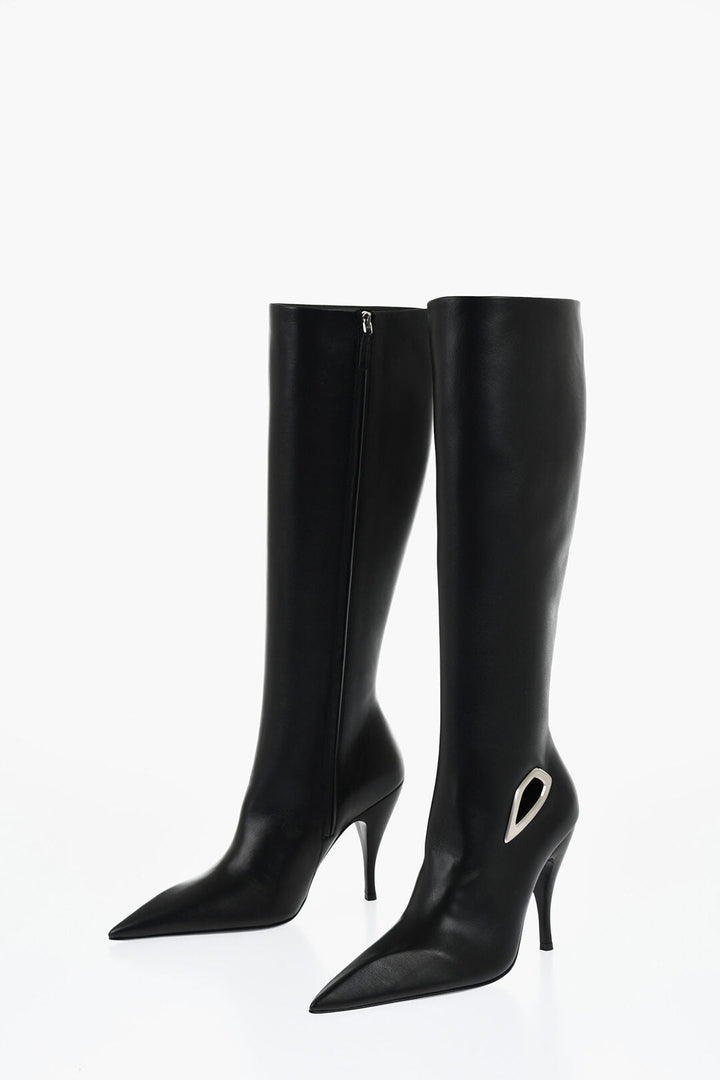 Off-White Leather HIgh Boots With Cut-Out Details Heel 11 cm