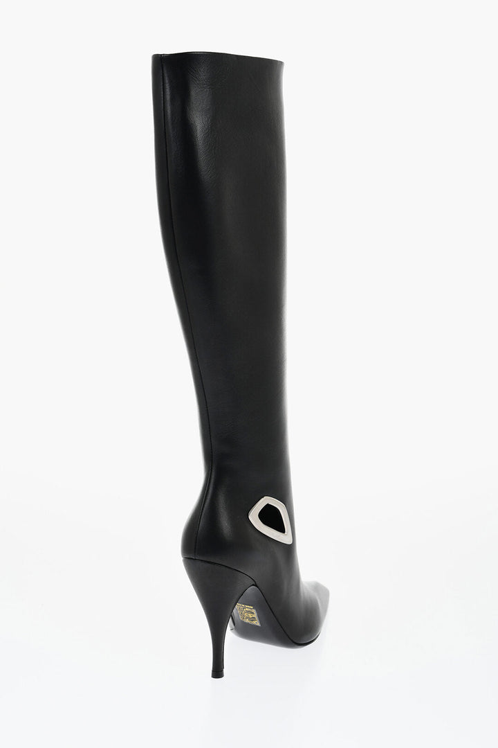 Off-White Leather HIgh Boots With Cut-Out Details Heel 11 cm