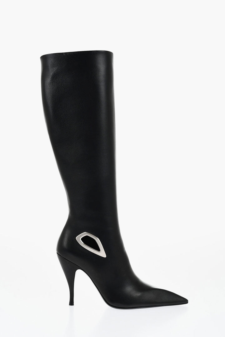 Off-White Leather HIgh Boots With Cut-Out Details Heel 11 cm