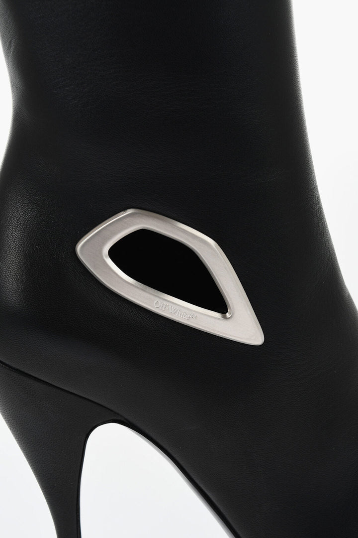 Off-White Leather HIgh Boots With Cut-Out Details Heel 11 cm