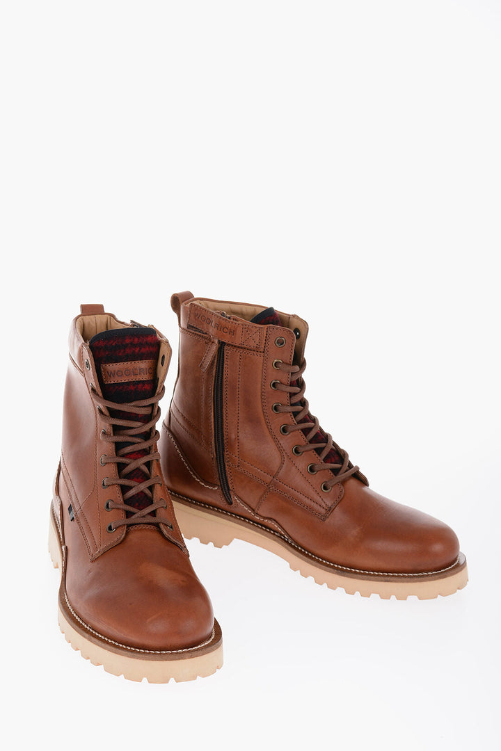 Woolrich Leather JUNGLE Combat Boots with Side Zip and Wool Detail