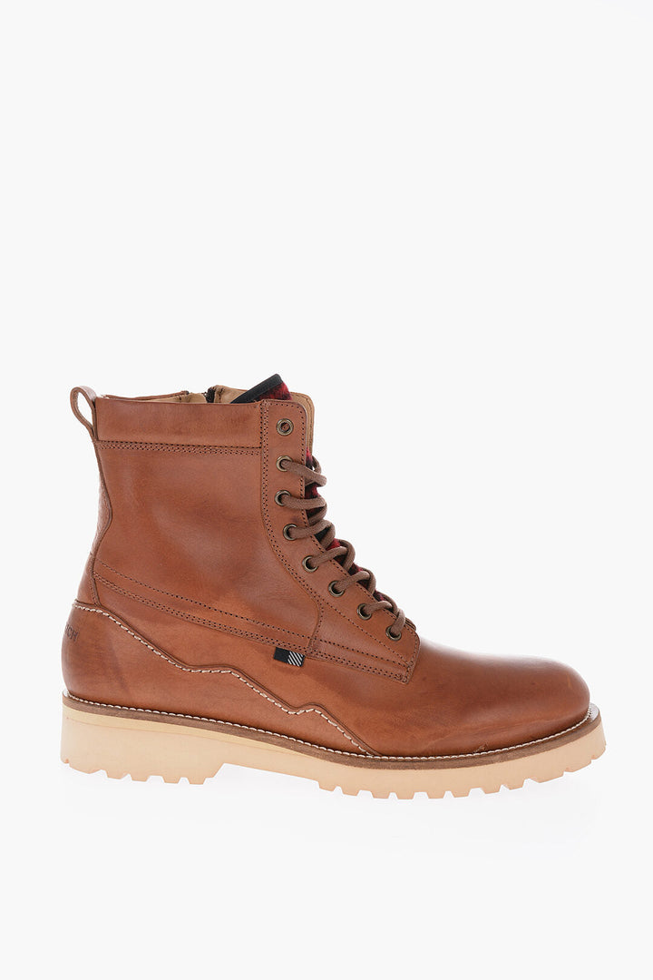 Woolrich Leather JUNGLE Combat Boots with Side Zip and Wool Detail