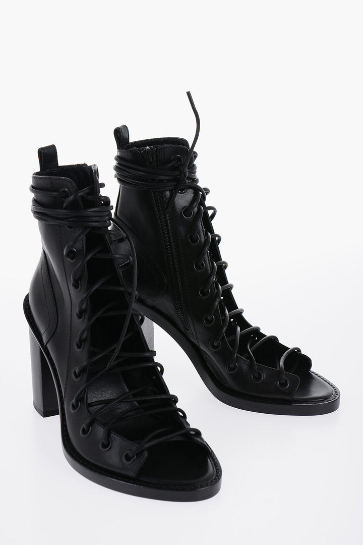 Ann Demeulemeester Leather Lace-Up Ankle Boots with Side Zip 9cm