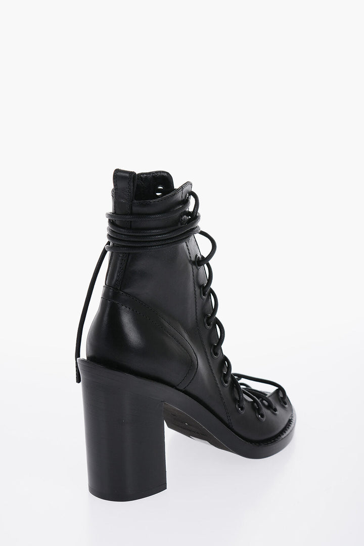 Ann Demeulemeester Leather Lace-Up Ankle Boots with Side Zip 9cm