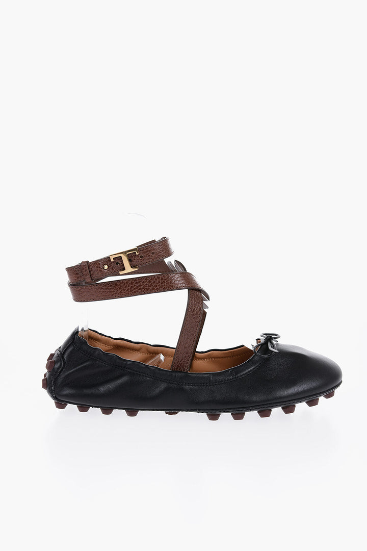 Tod's Leather Lace-Up Ballet Flats with Grommets on the sole