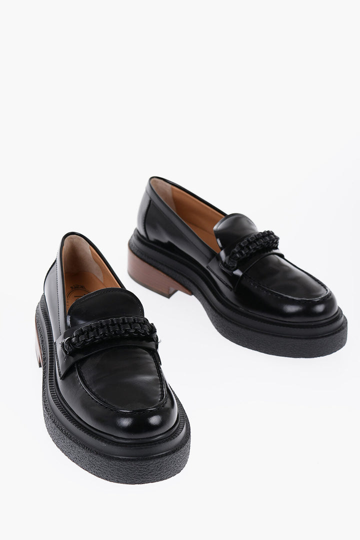 Tod's Leather Loafers with Braided Detail and Heel 6cm