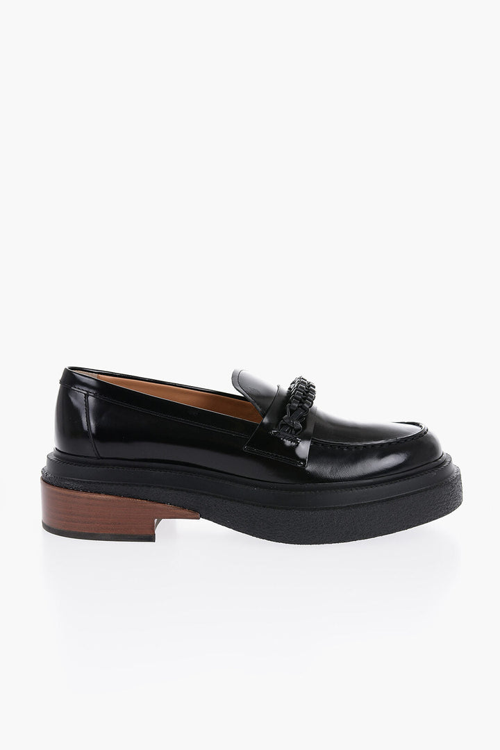 Tod's Leather Loafers with Braided Detail and Heel 6cm