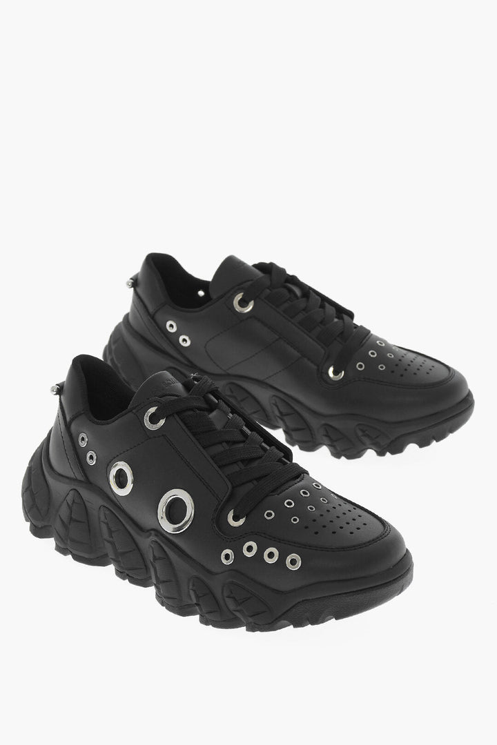 Neil Barrett Leather Low Top Sneakers with Eyelets Details