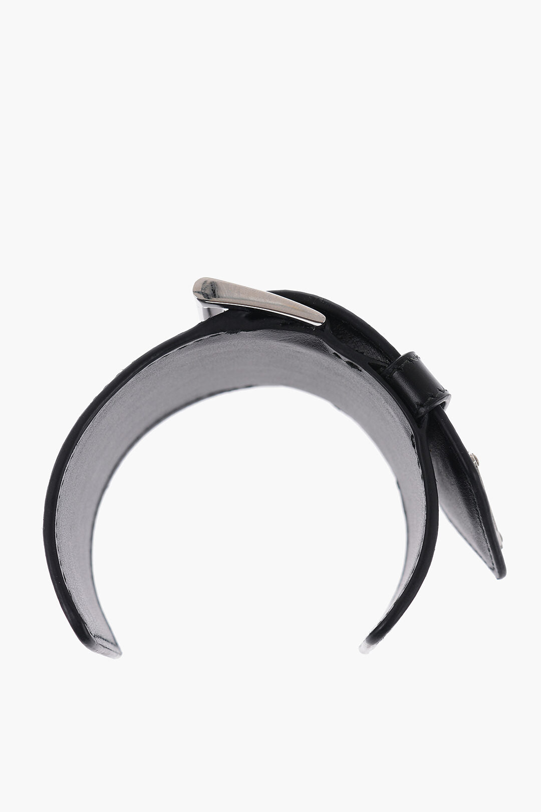 Prada Leather Open Bangle Bracelet with Silver-Tone Buckle