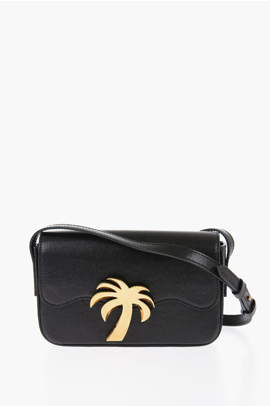 Palm Angels Leather PALM BEACH Crossbody Bag with Golden Metal Detail