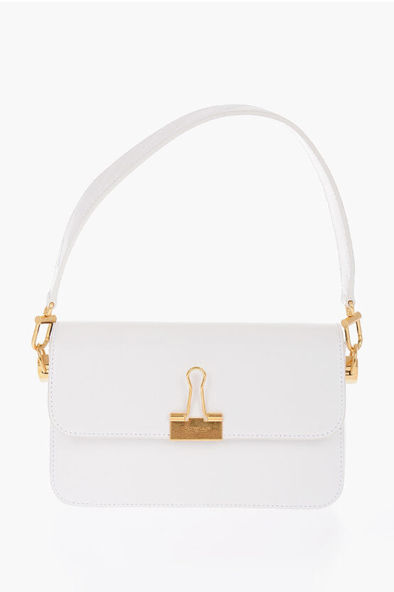 Bolso de hombro PLAIN BINDER de piel color blanco roto con detalles dorados