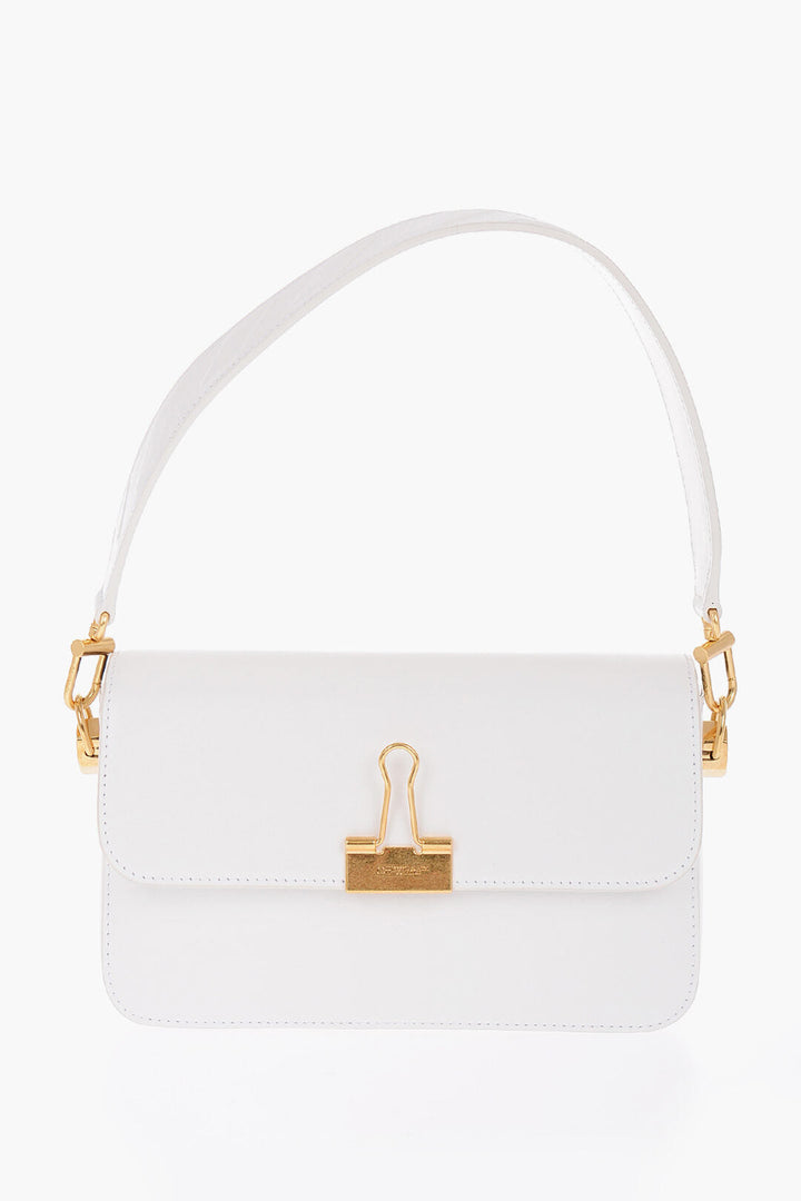 Off-White Leather PLAIN BINDER Shoulder Bag with Golden Details