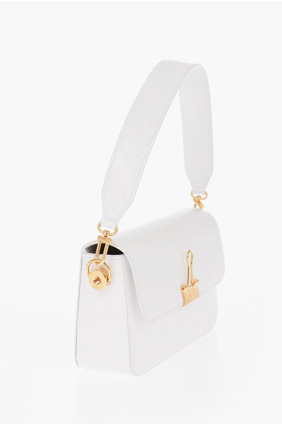 Bolso de hombro PLAIN BINDER de piel color blanco roto con detalles dorados