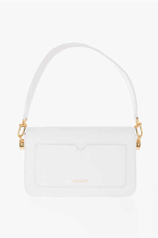 Bolso de hombro PLAIN BINDER de piel color blanco roto con detalles dorados