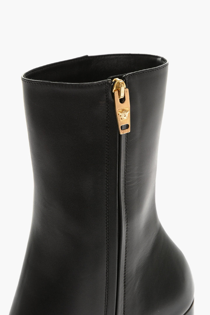 Versace Leather Platform Booties with Inner Zip 13cm
