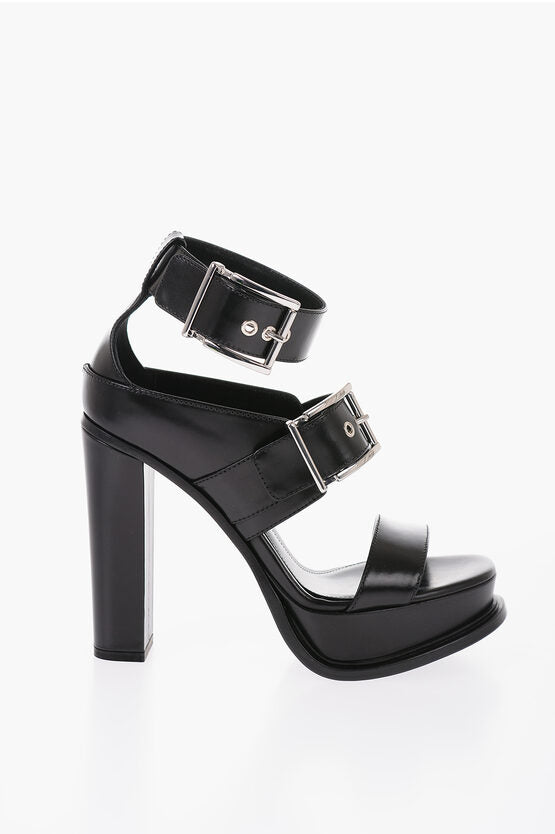 Alexander McQueen Leather Sandals With Buckles Heel 12 cm