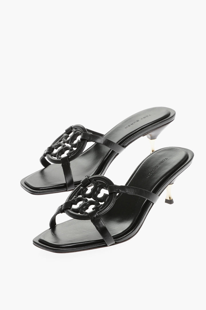 Tory Burch Leather Sandals with Cut-Out Logo 7cm