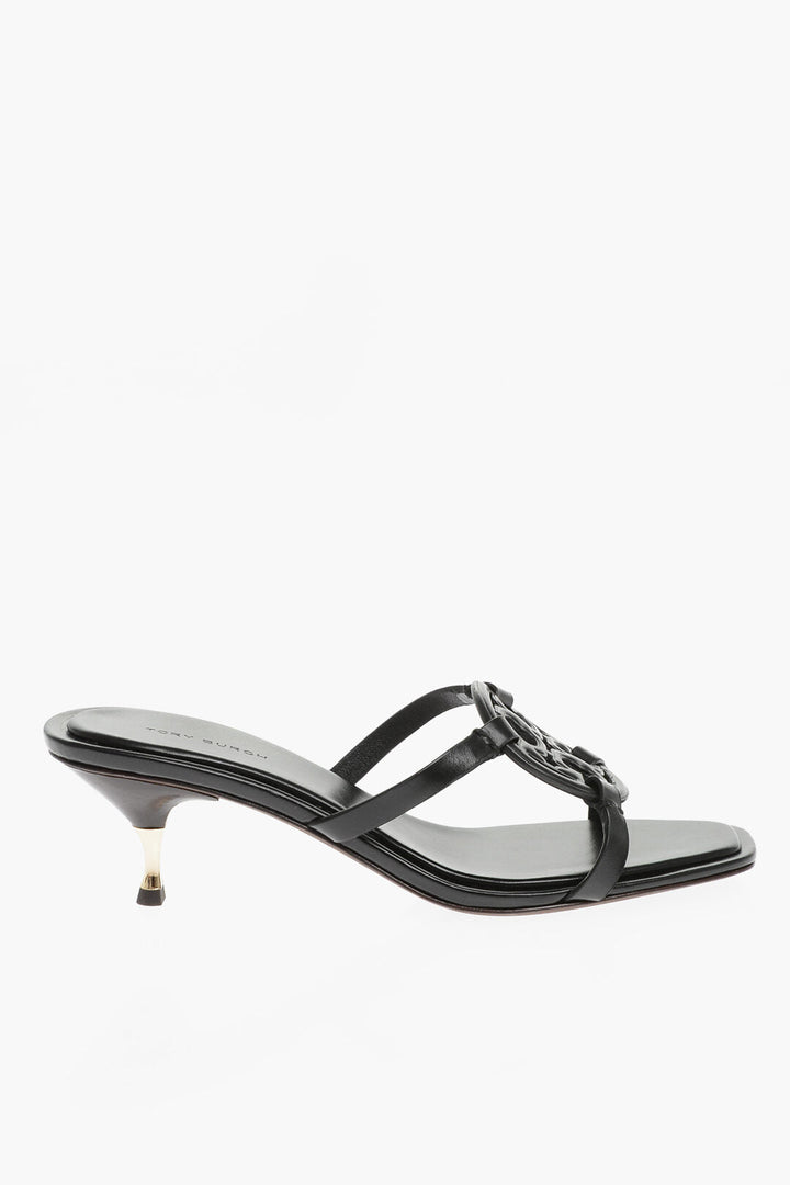 Tory Burch Leather Sandals with Cut-Out Logo 7cm