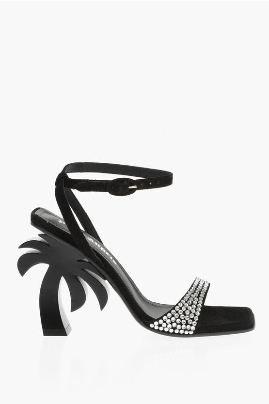 Palm Angels Leather Sandals With Rhinestones And Statement Heel 10cm