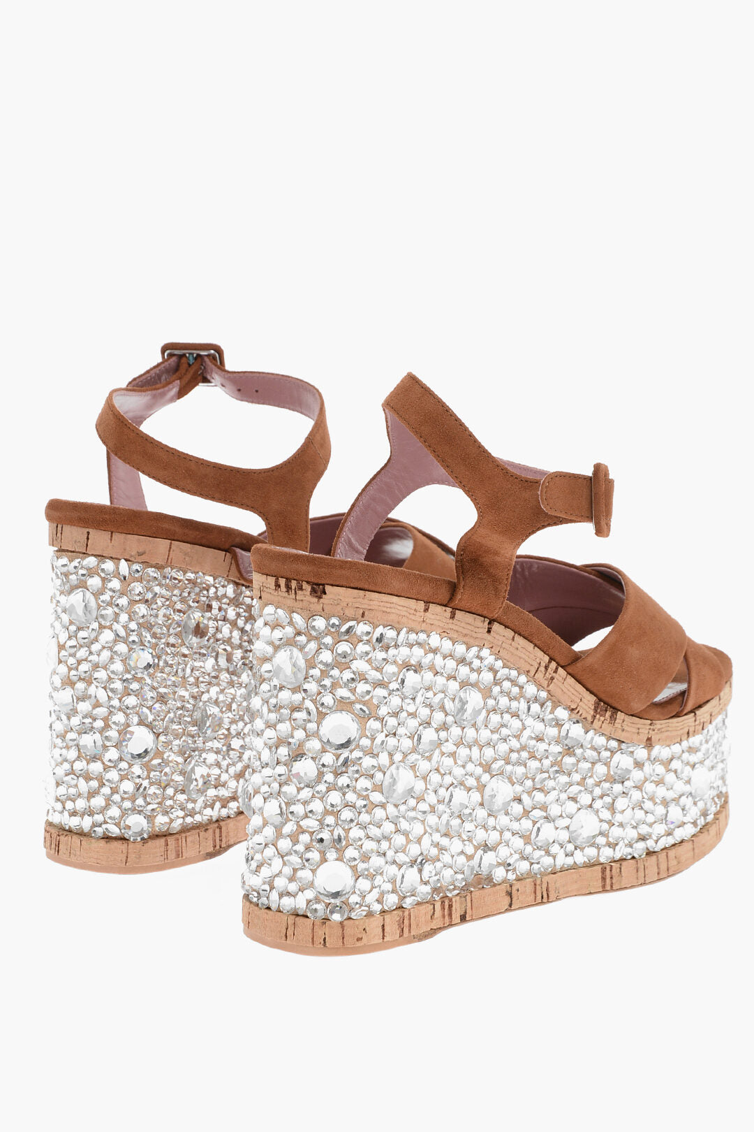 Haus Of Honey Leather Sandals with Rhinestones Embelished Wedge 13 cm