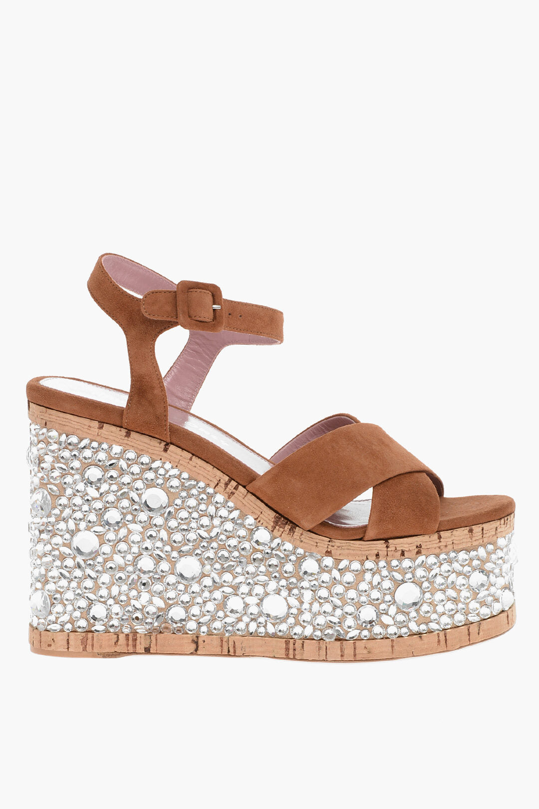 Haus Of Honey Leather Sandals with Rhinestones Embelished Wedge 13 cm