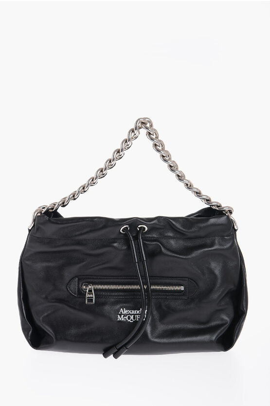 Alexander McQueen Leather Shoulder Bag with Silver Chain