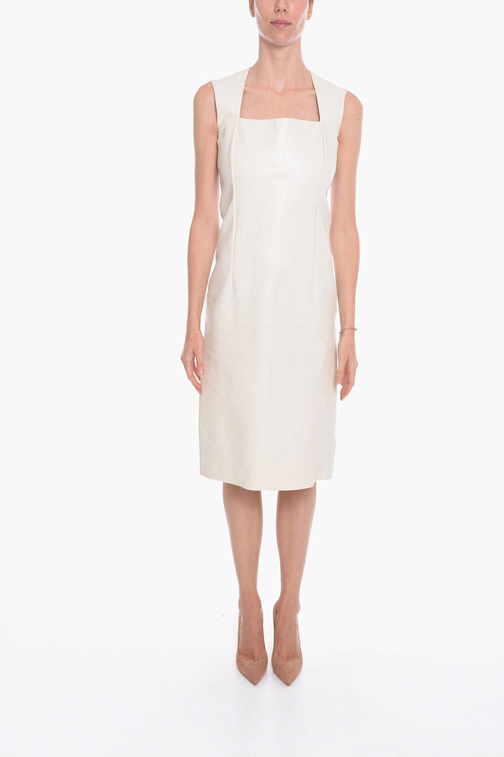 Bottega Veneta Leather Sleeveless Midi Dress with Squared Neckline