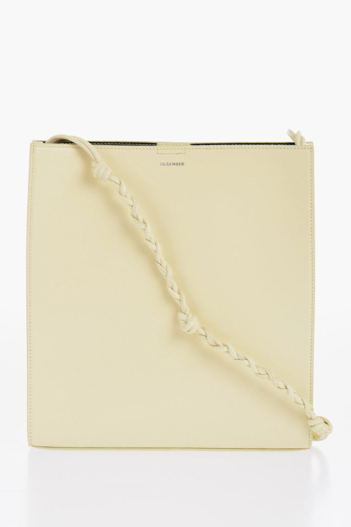 Jil Sander Leather Slim TANGLE Shoulder Bag with Woven Shoulder Strap