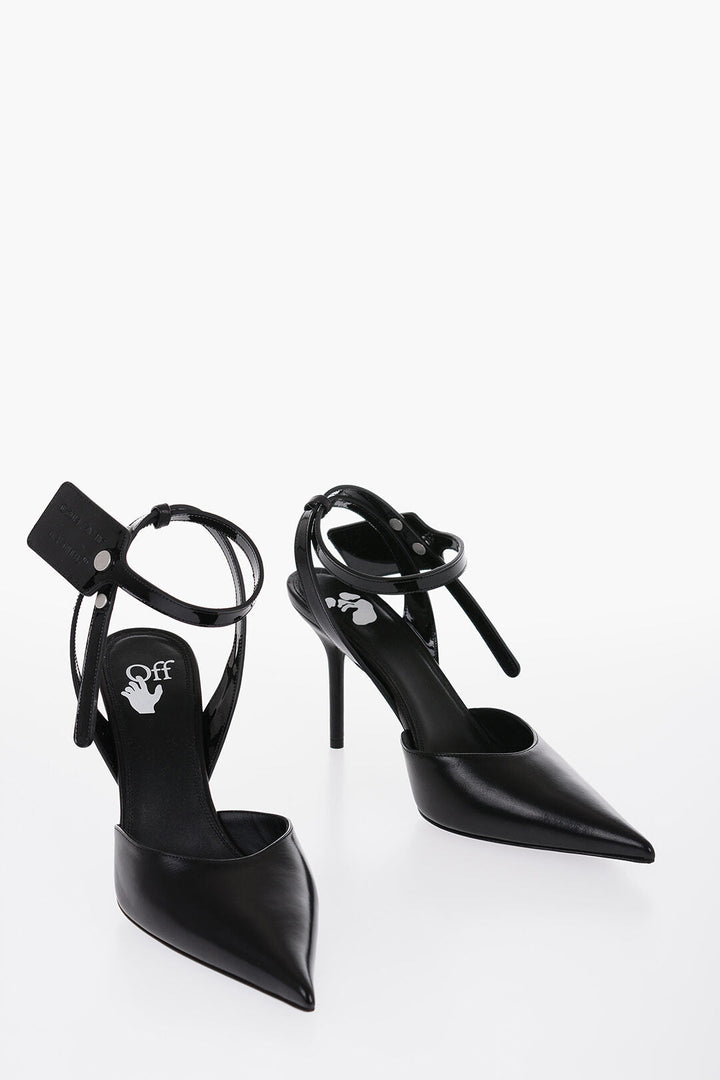 Off-White Leather Slingbacks with Patent Detail