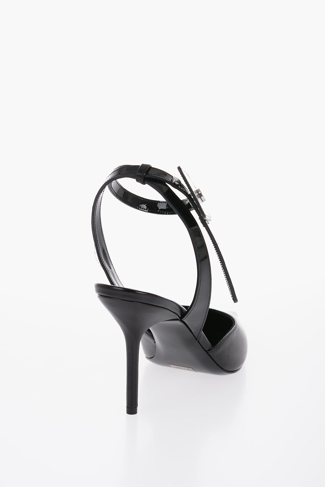 Off-White Leather Slingbacks with Patent Detail
