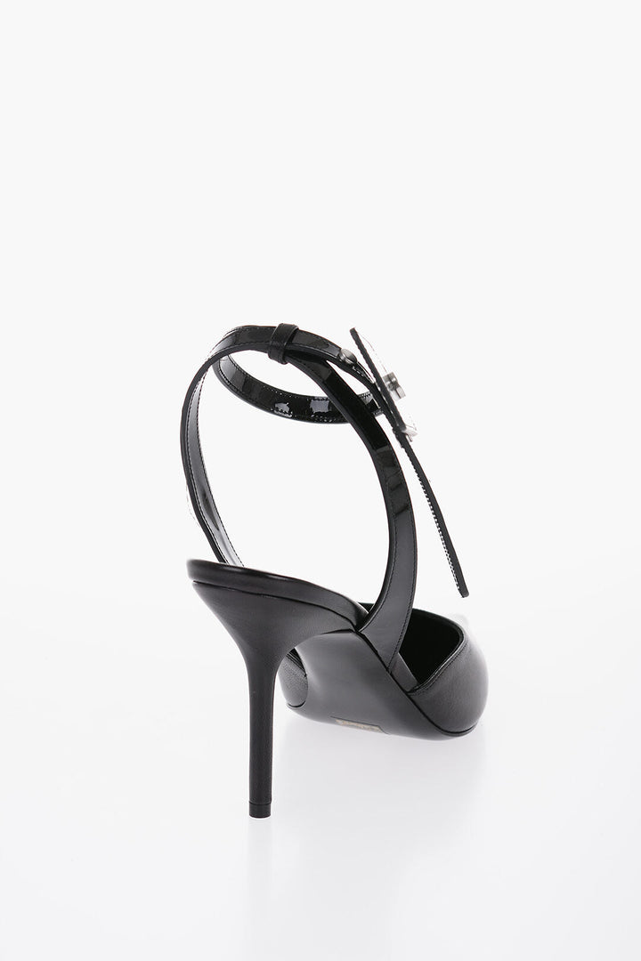 Off-White Leather Slingbacks with Patent Detail