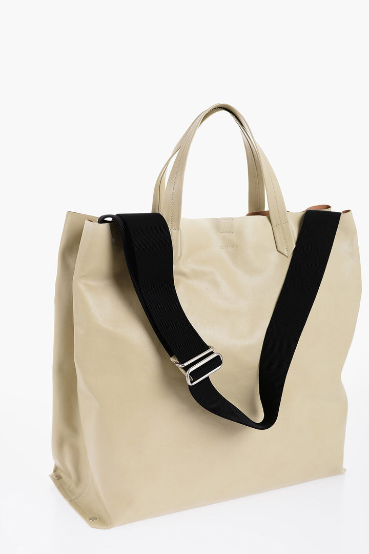 Jil Sander Leather TAPE Shopping Bag with Adjustable Shoulder Strap