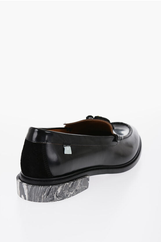 Off-White Leather Tassel Loafers with Marble-effect Sole