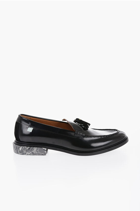 Off-White Leather Tassel Loafers with Marble-effect Sole