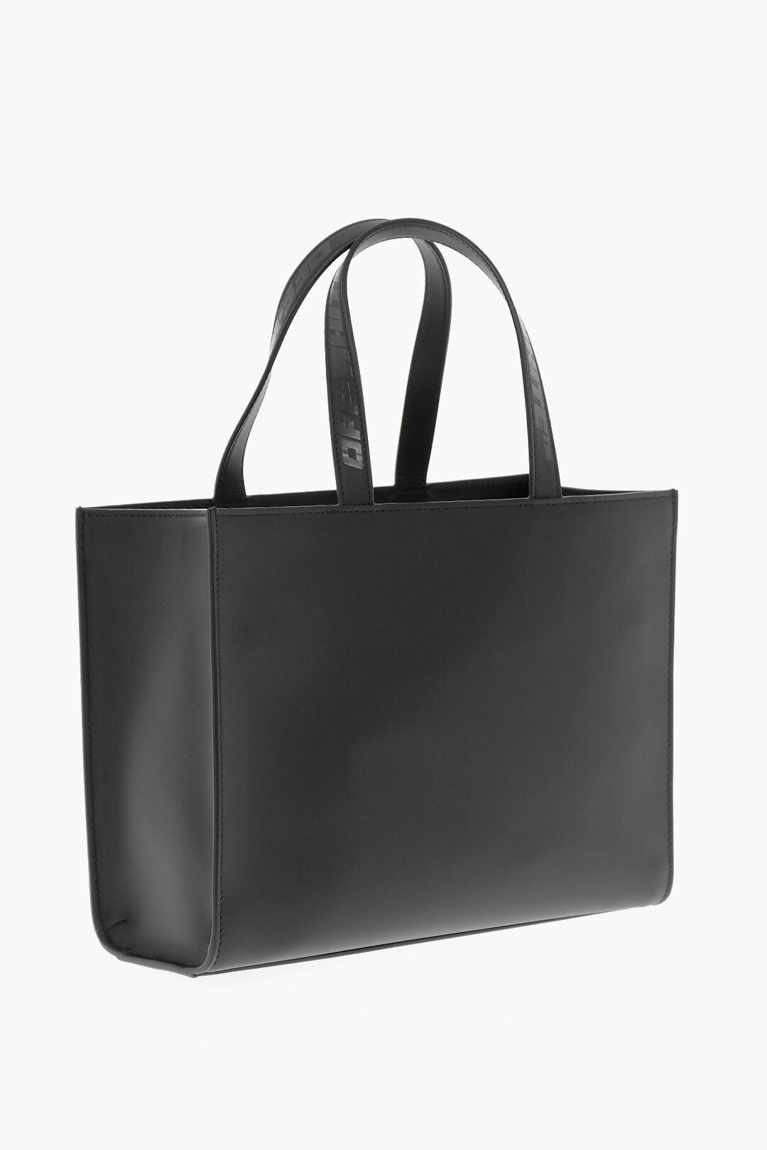 Off-White Leather Tote Bag with Diagonal Stripe Detailing