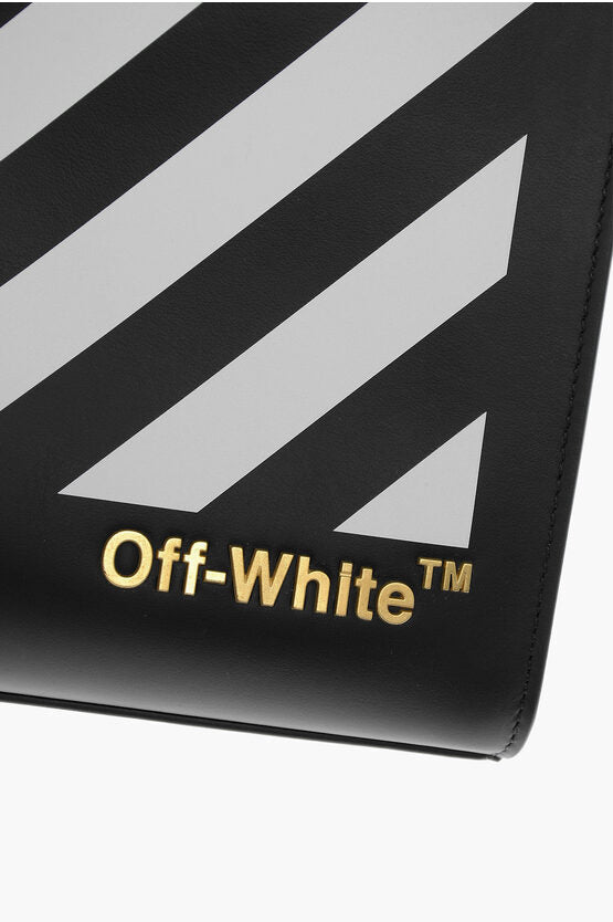 Off-White Leather Tote Bag with Diagonal Stripe Detailing