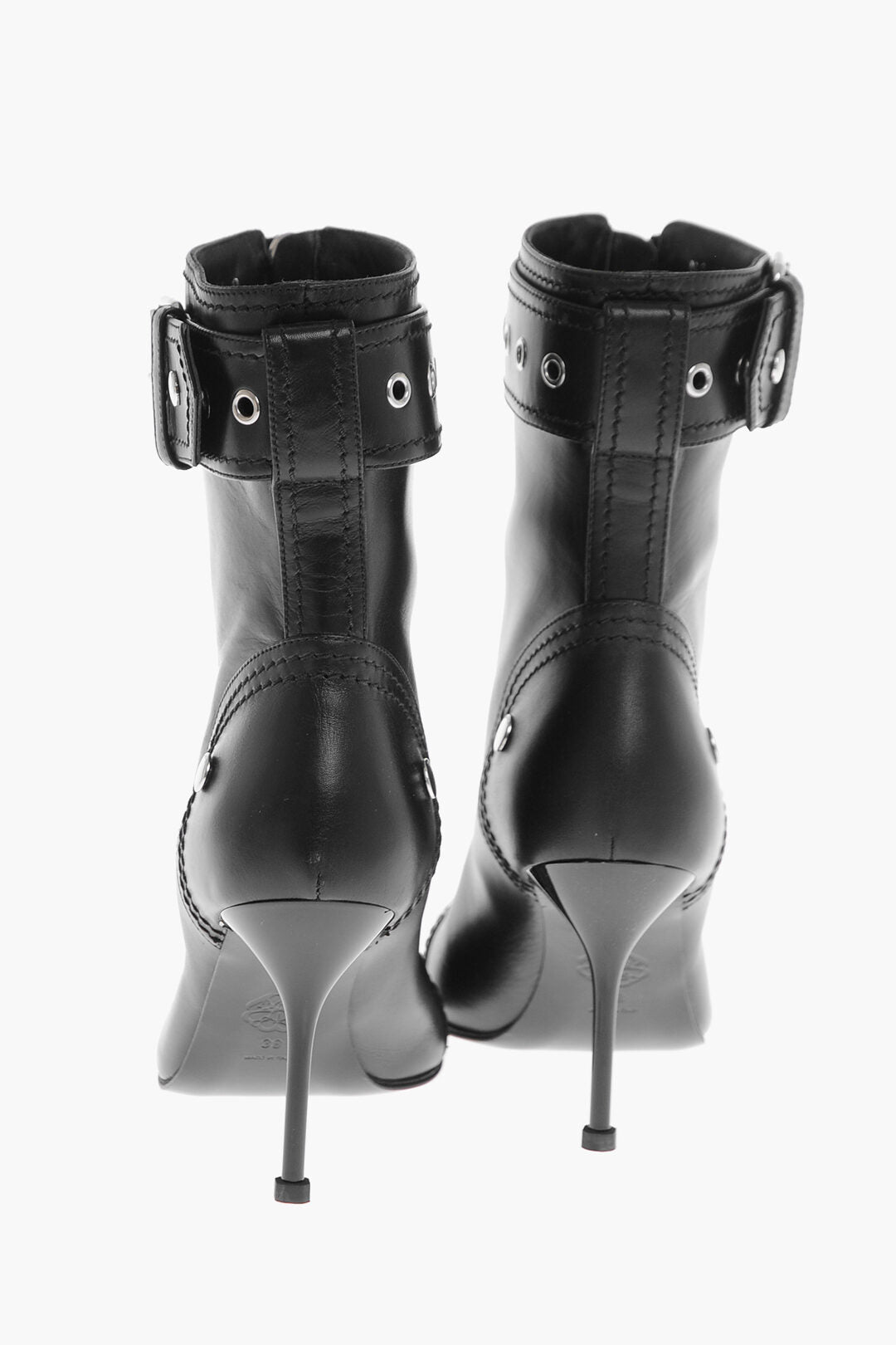 Alexander McQueen Leather Zip-Up Booties with Buckled Strap 9cm