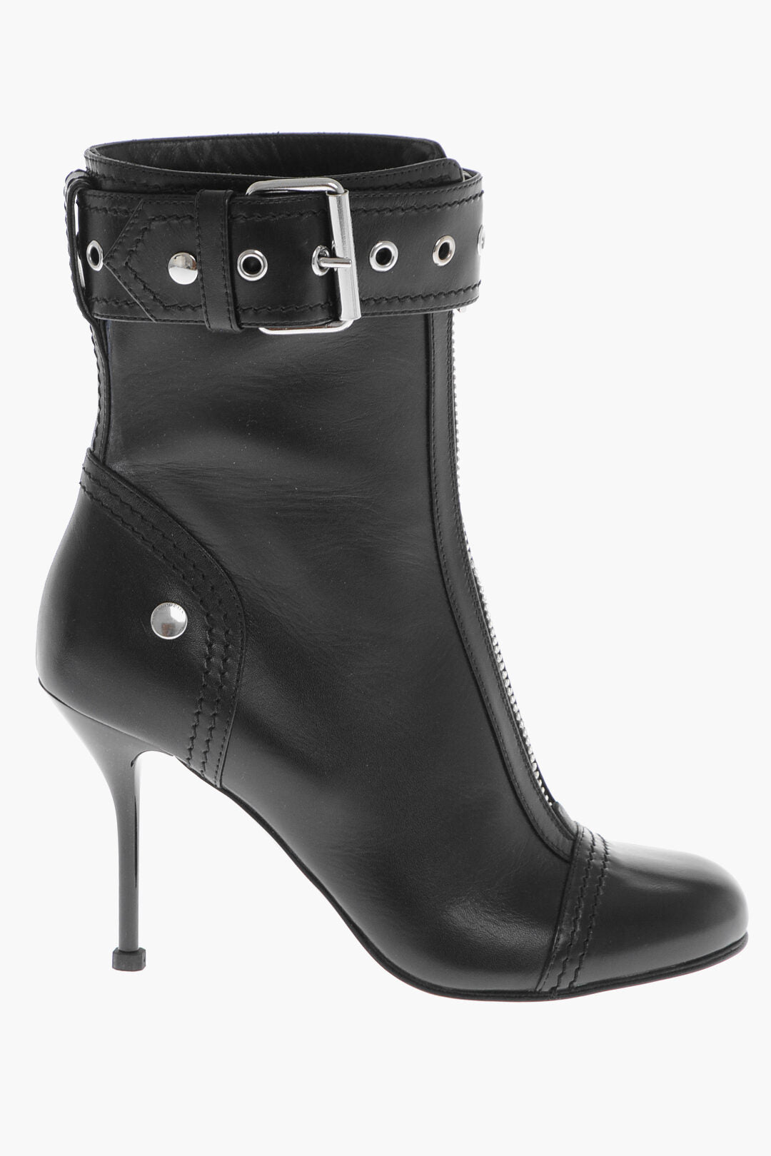 Alexander McQueen Leather Zip-Up Booties with Buckled Strap 9cm