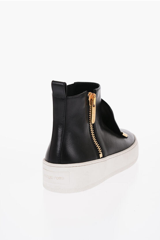 Sergio Rossi Leather Zipped High Top Sneakers