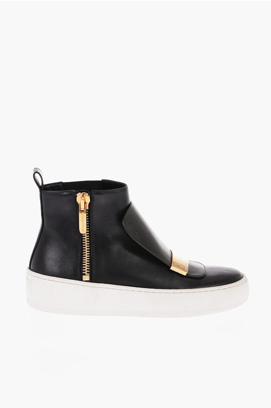 Sergio Rossi Leather Zipped High Top Sneakers