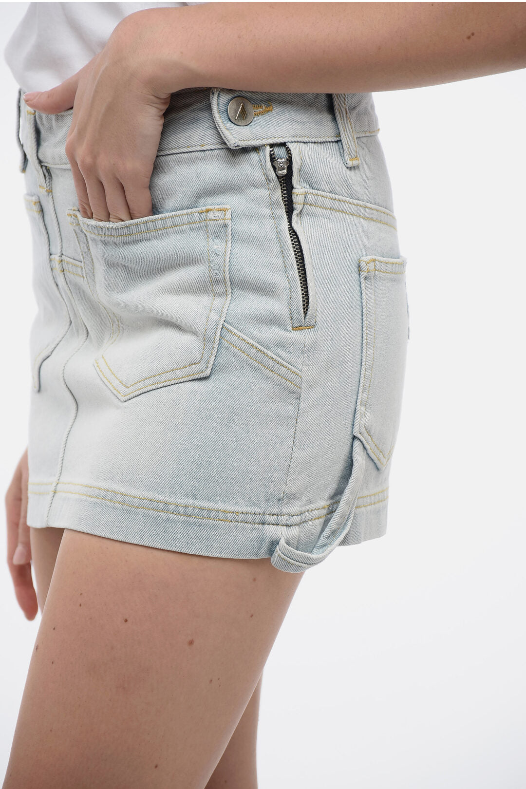 The Attico Light Wash Denim Miniskirt with Side Zip