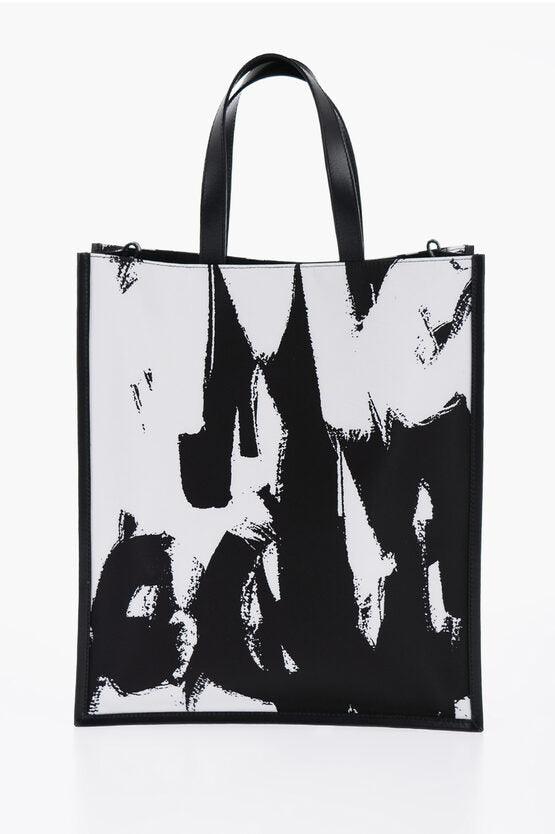 Alexander McQueen Logoed Fabric Tote Bag with Leather Detail